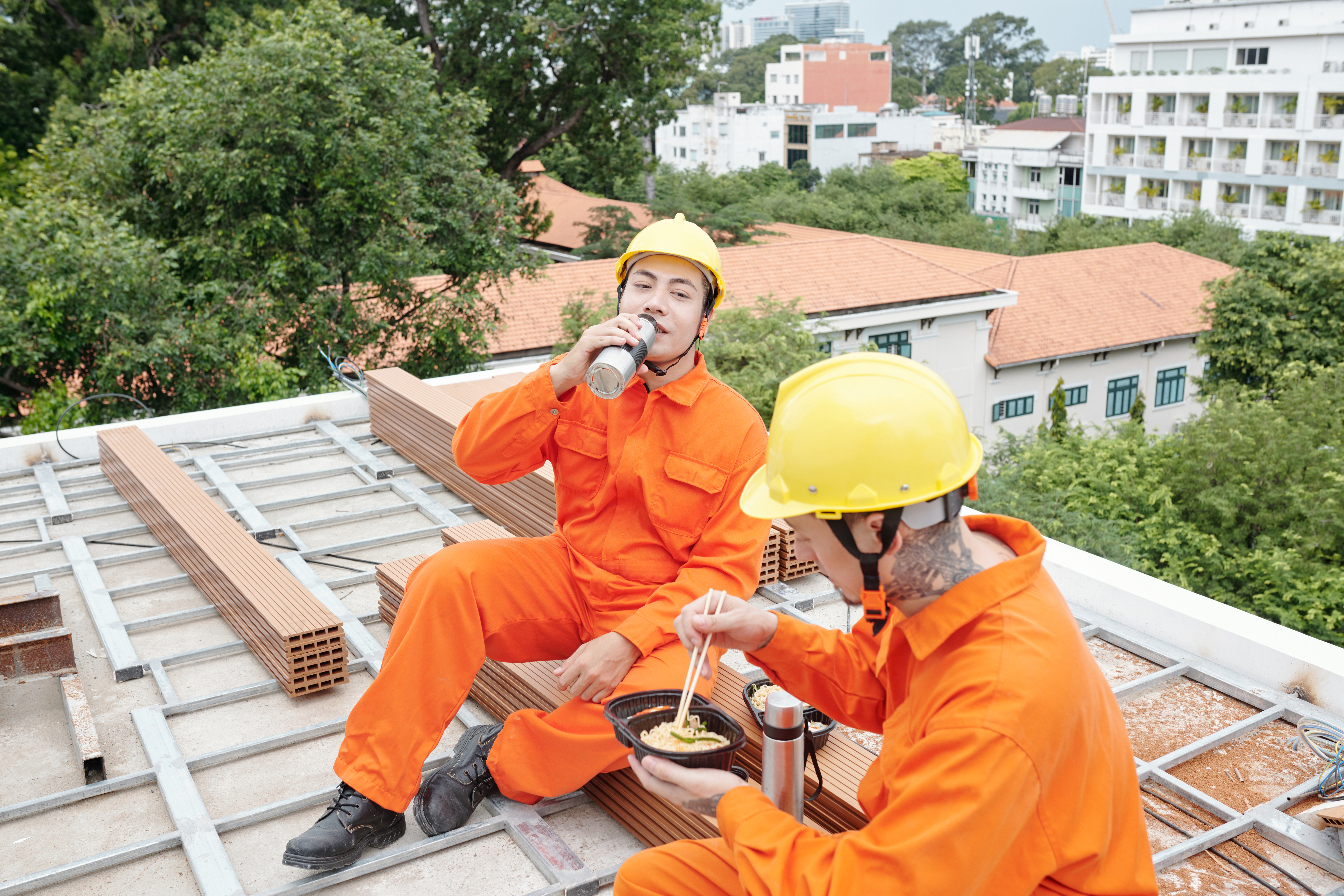 Roofing Contractors Having Lunch